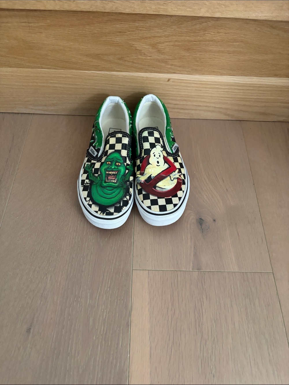 Vans Kids Slip-On Sneakers - Black White Green ultra rare ghost busters